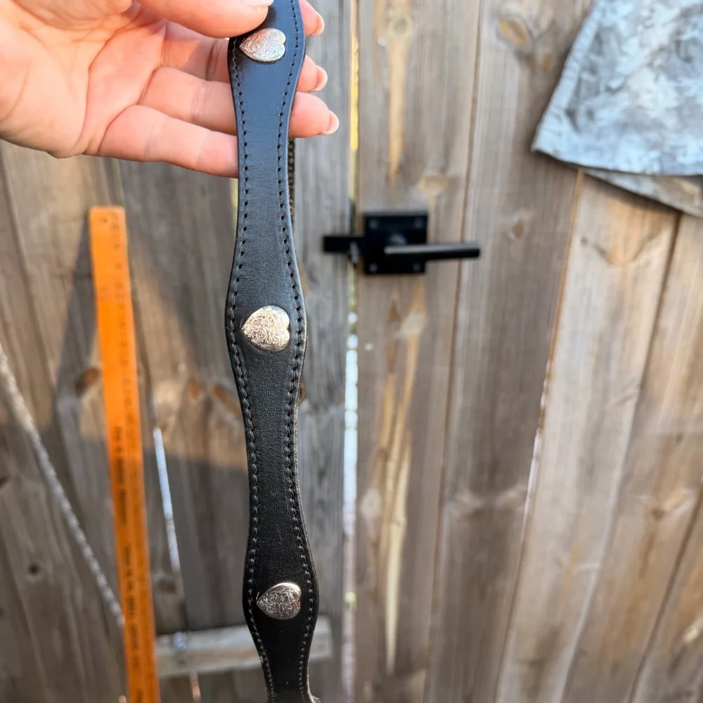 Vintage Black Leather Belt with Silver Buckle Size 32